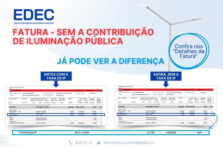 Fatura da EDEC já não inclui taxa de iluminação pública