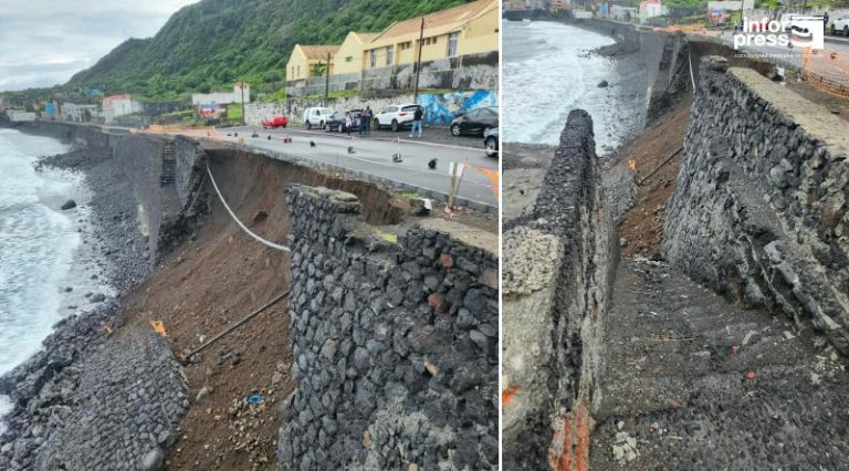 Fogo. Muro de 25 metros desaba após chuvas no município dos Mosteiros