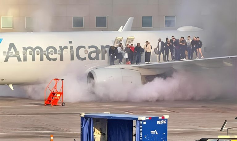 Avião da American Airlines pega fogo após aterragem de emergência em Denver